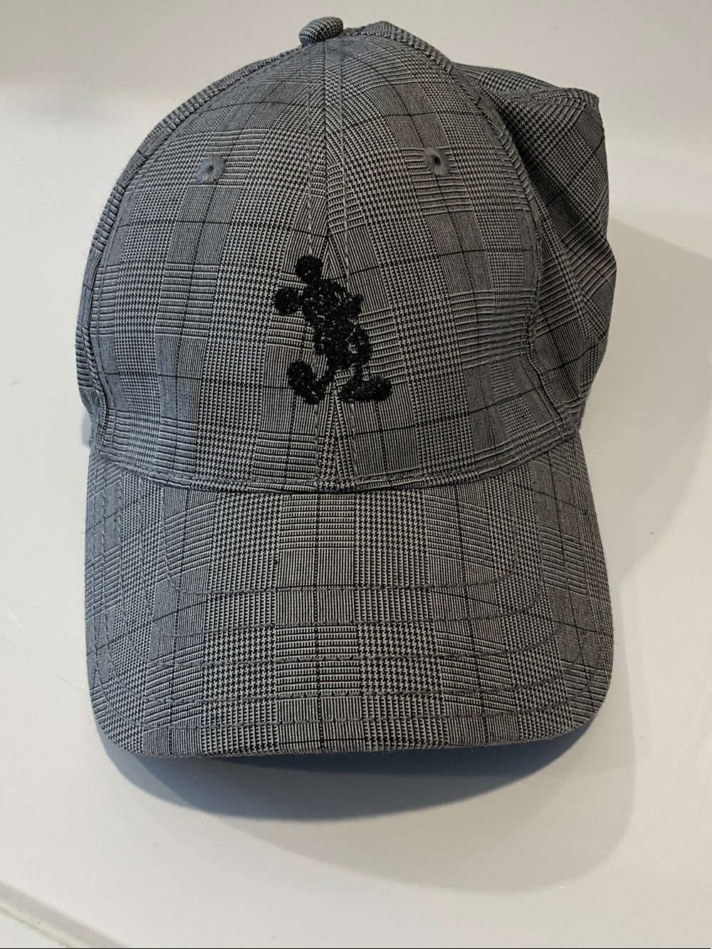 Gray Plaid Women’s Baseball Cap with Mickey Mouse Embroidered Character
